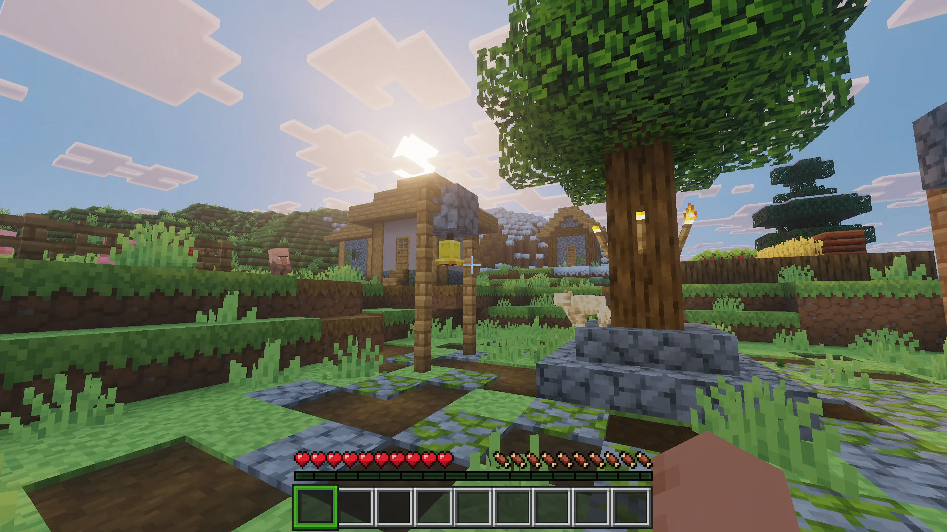Serene Pixelated Sunset in a Minecraft Village Haven by No Distraction5